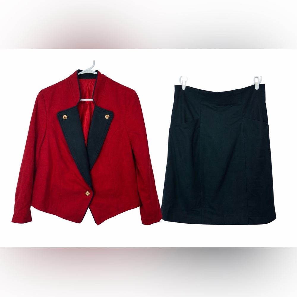 Pendleton Women’s Blazer & Skirt Set 100%‎ Wool Red Green Christmas Holiday